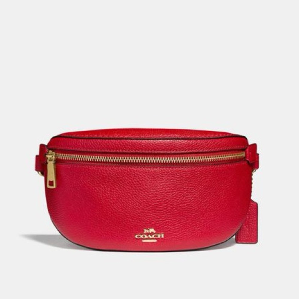 Coach Belt Bag, Red/Gold